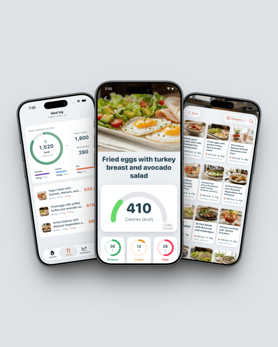CaloCalc app screens